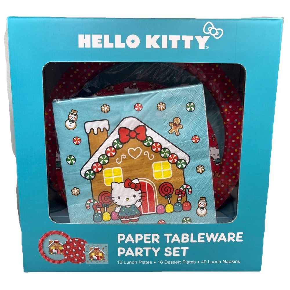 Hello Kitty Paper Tableware Party Set Gingerbread House Christmas NEW In Box